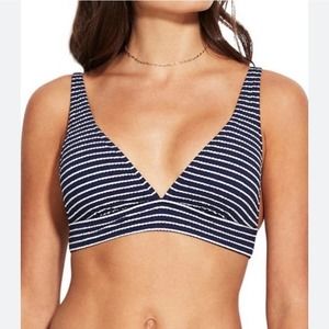 NWT Seafolly Longline Triangle Bikini top in Navy Seaside Stripe